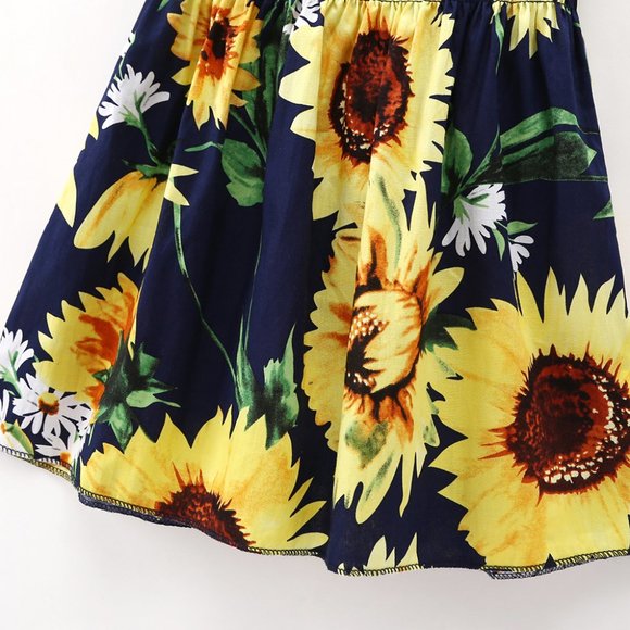 Girls Navy Sunflower Sun Dress 2T 3T 5T 6 NEW - Picture 3 of 4